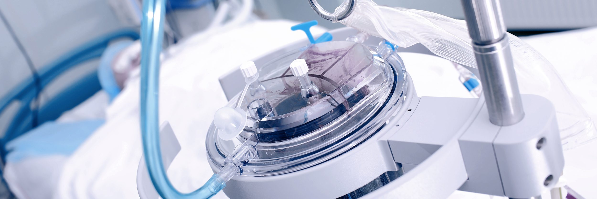 Close-up of medical equipment in lab, clinical, white and blue tech